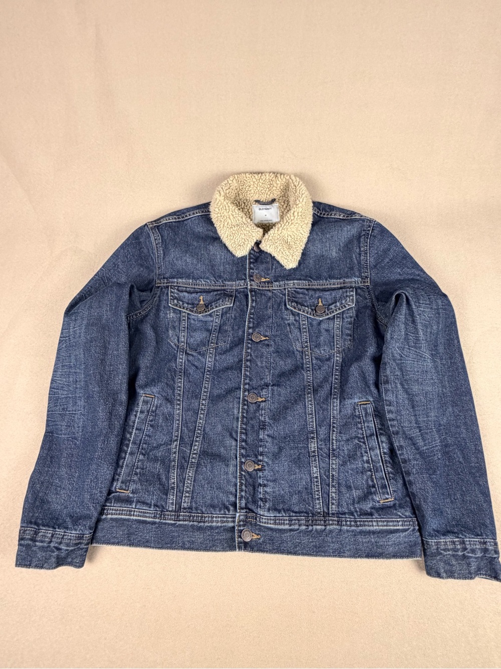 Old Navy Sherpa denim jacket with button-front.